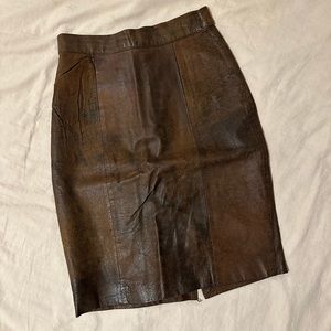 Brown Leather Pencil Skirt